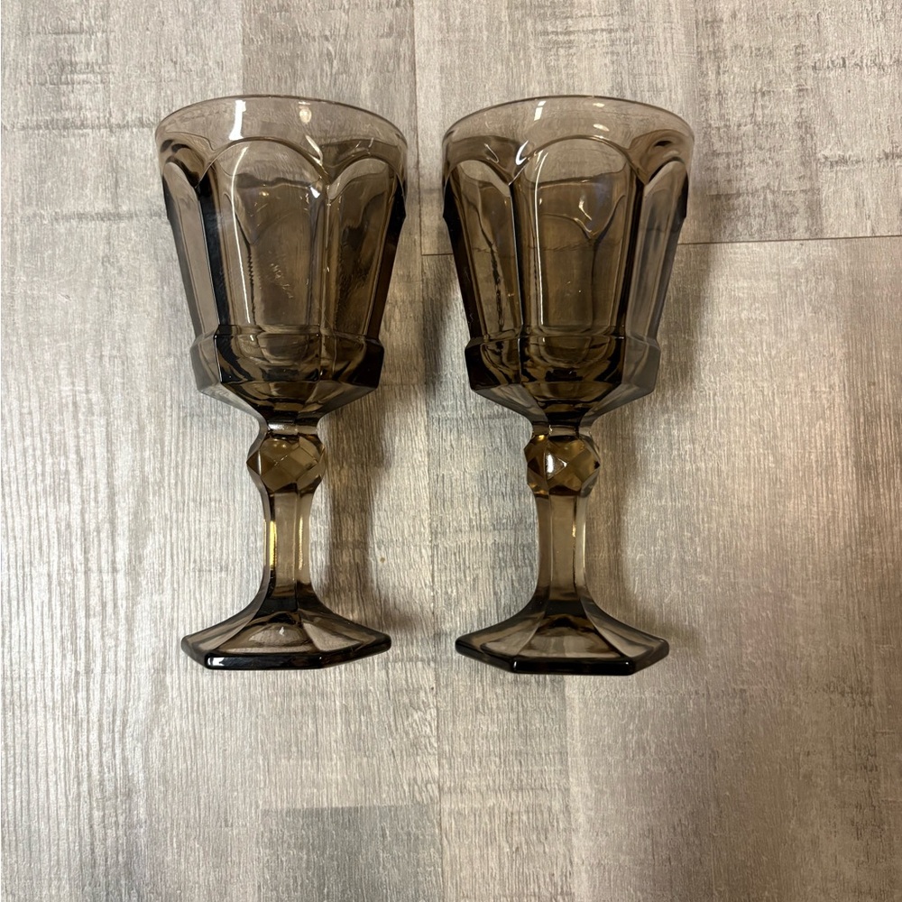 Fostoria Virginia Smokey Brown 7.25 Inch Height Set of Two